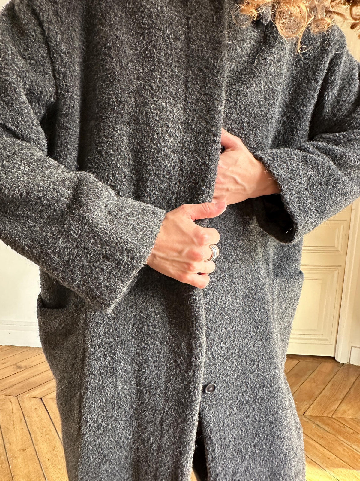 Vintage Max Mara Alpaca Wool Boucle Coat in Grey