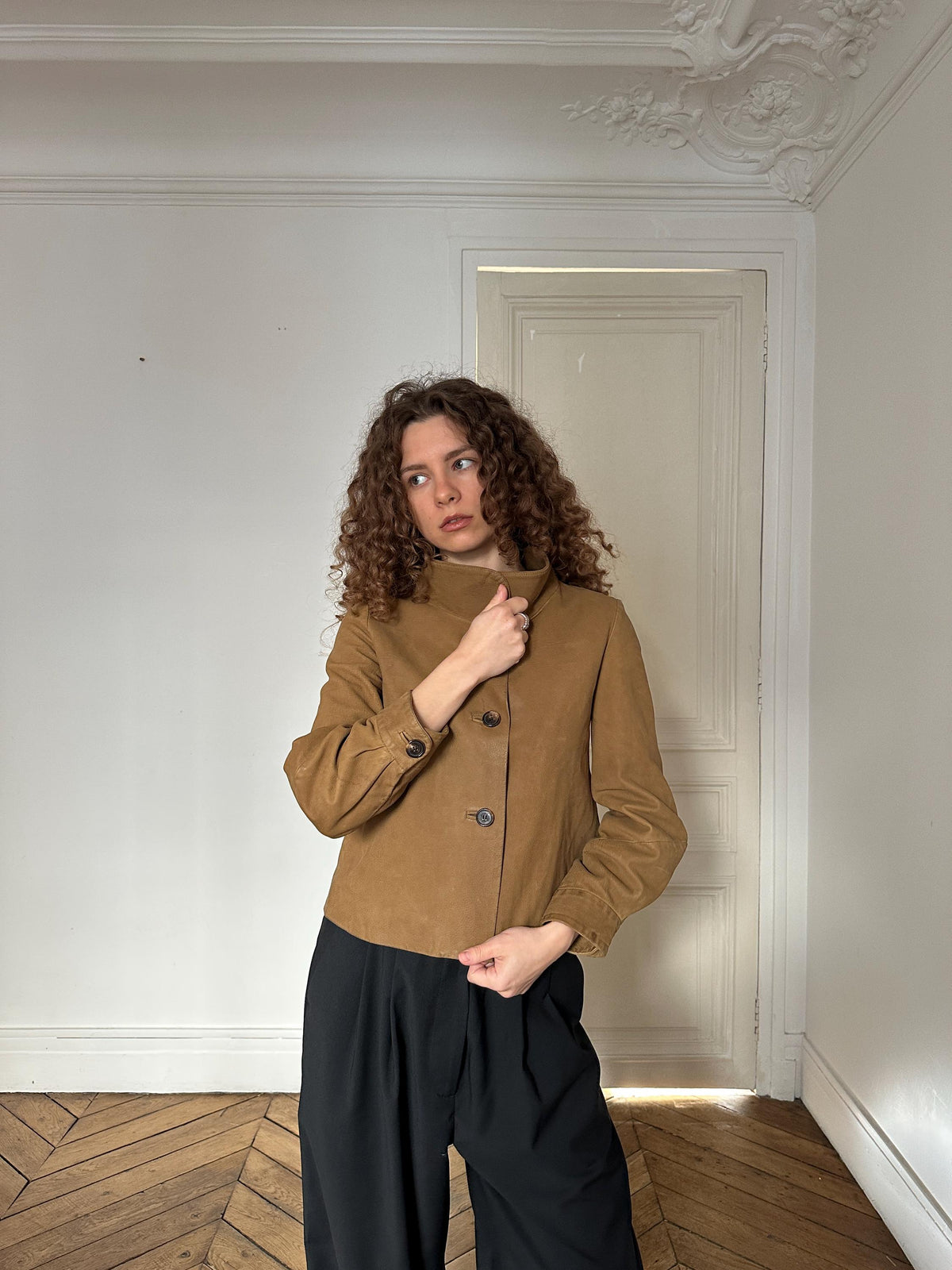 Vintage Marni Cropped Leather Jacket in Beige
