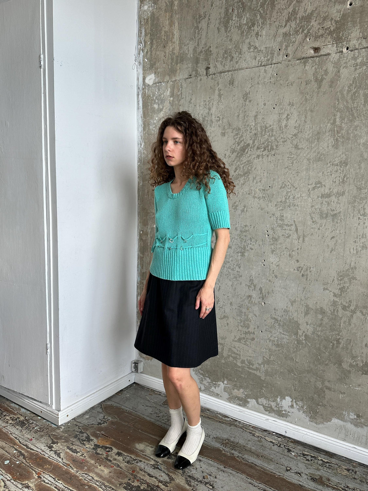 Vintage Turquoise Fitted Knit Top