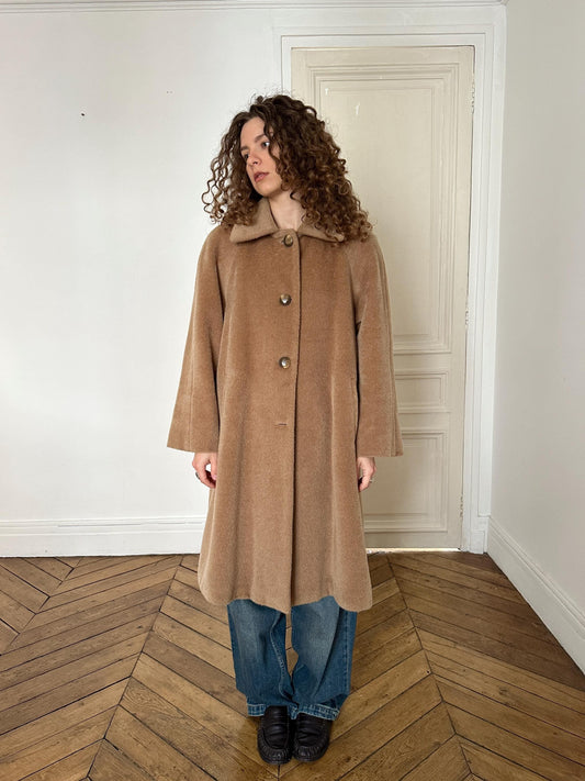 Vintage 90s Mohair Wool Teddy Coat in Beige