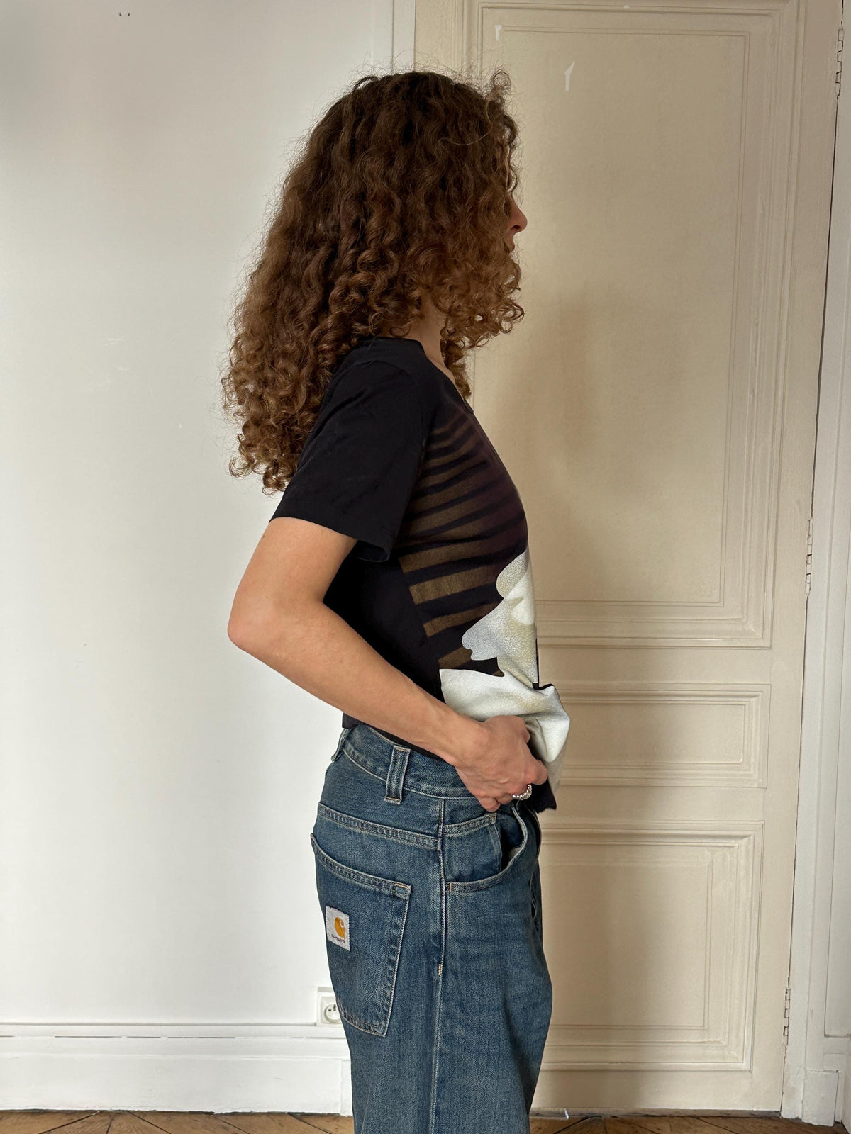 Vintage Sonia Rykiel Swan Print Cotton T-Shirt in Black