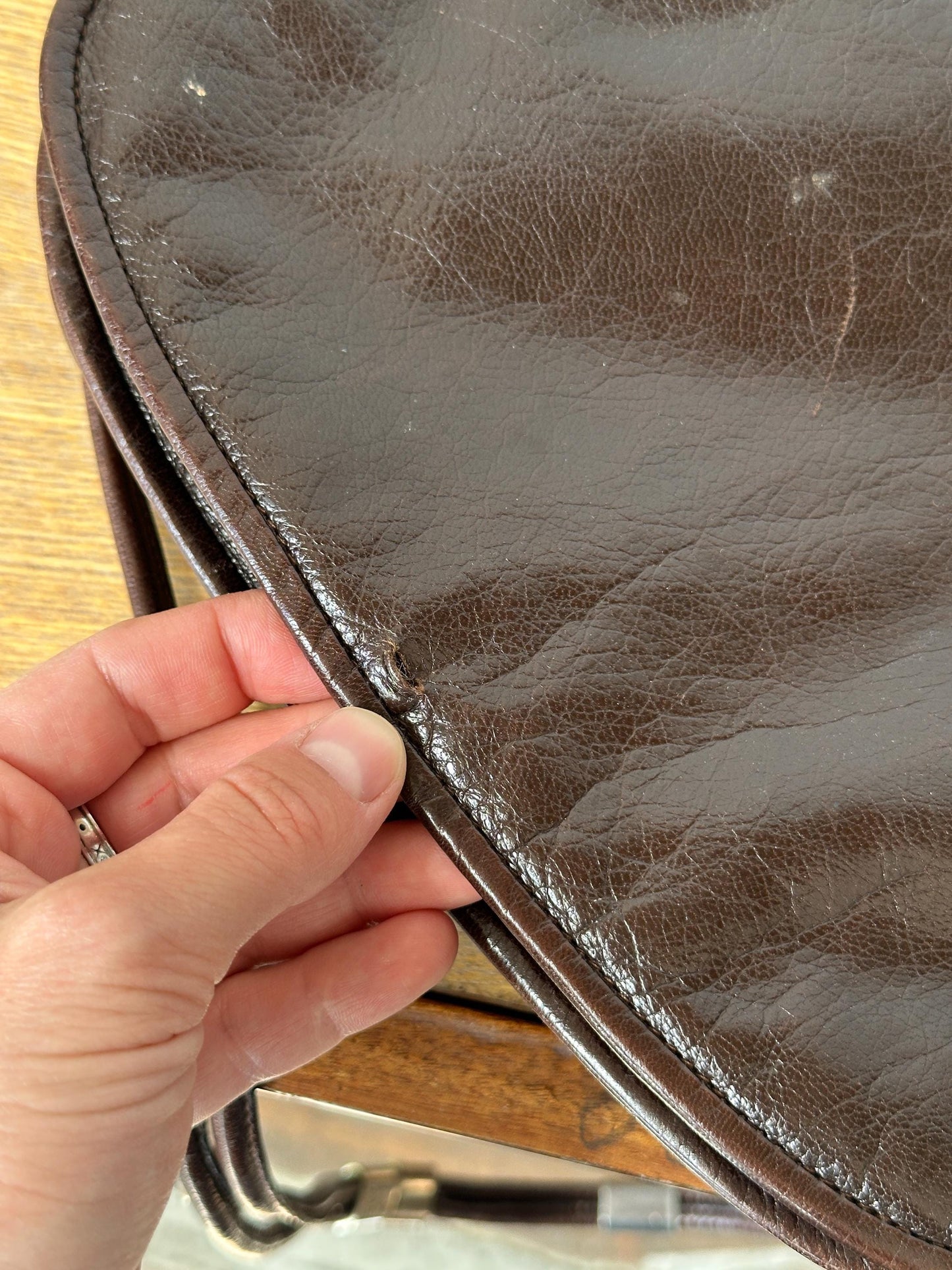 Vintage Dark Brown Leather Crossbody Saddle Bag