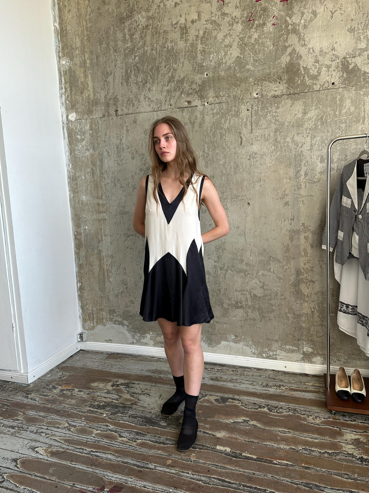 Vintage Marc by Marc Jacobs Silk Mini Dress | Black & Ivory Geometric Dress