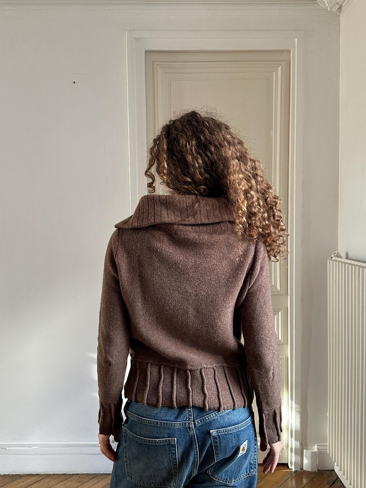 Vintage Funnel Neck Brown Lambswool Sweater