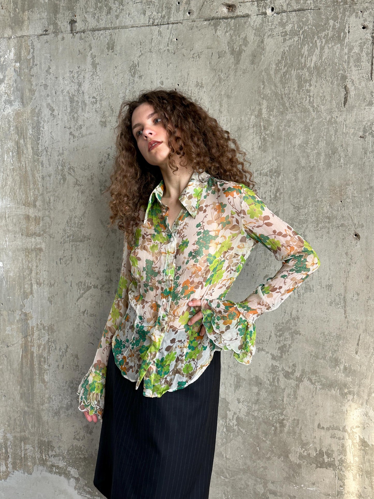 Vintage  Dolce & Gabbana Silk Floral Blouse in Green