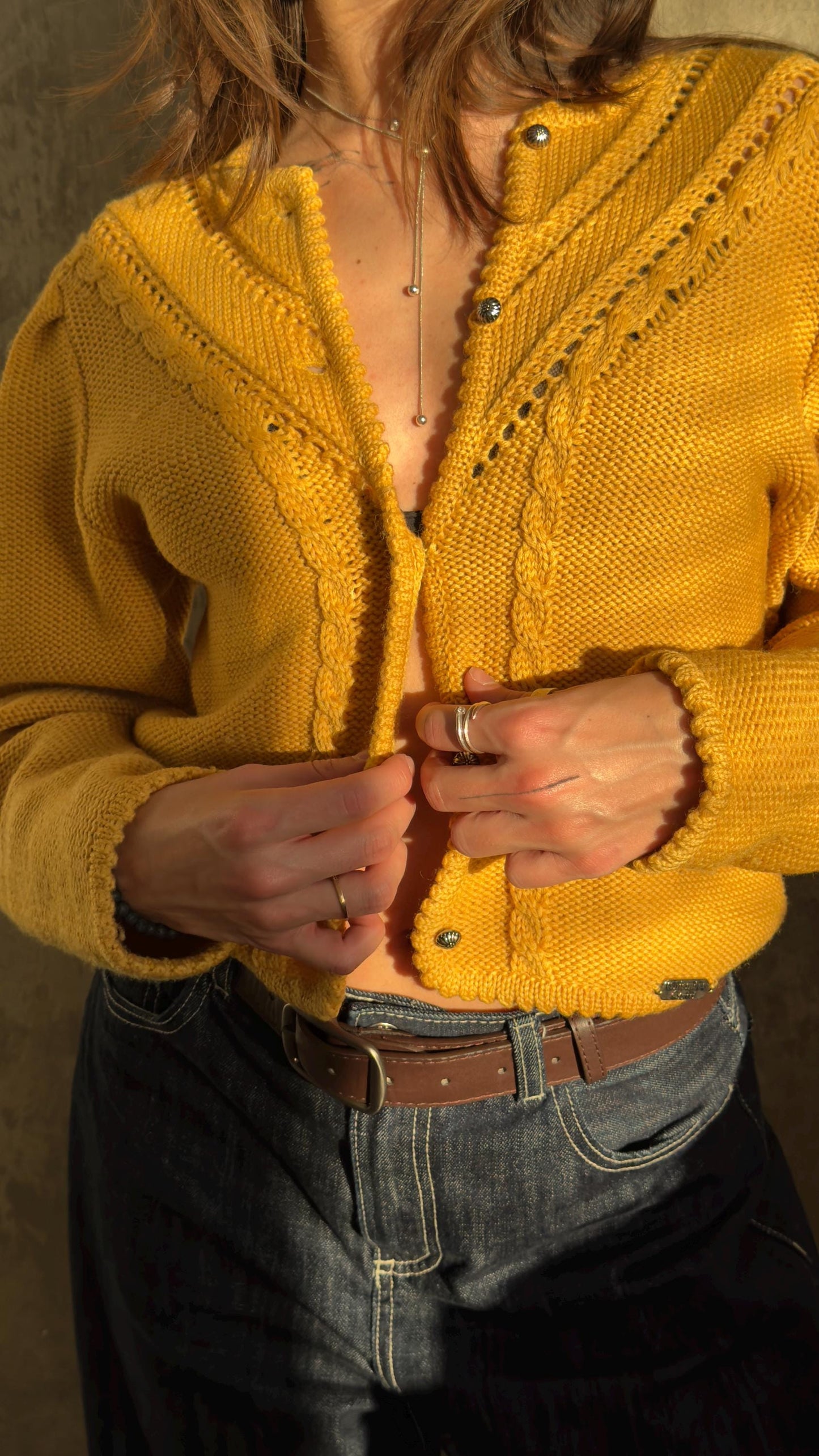 Vintage traditional knitted cardigan in yellow