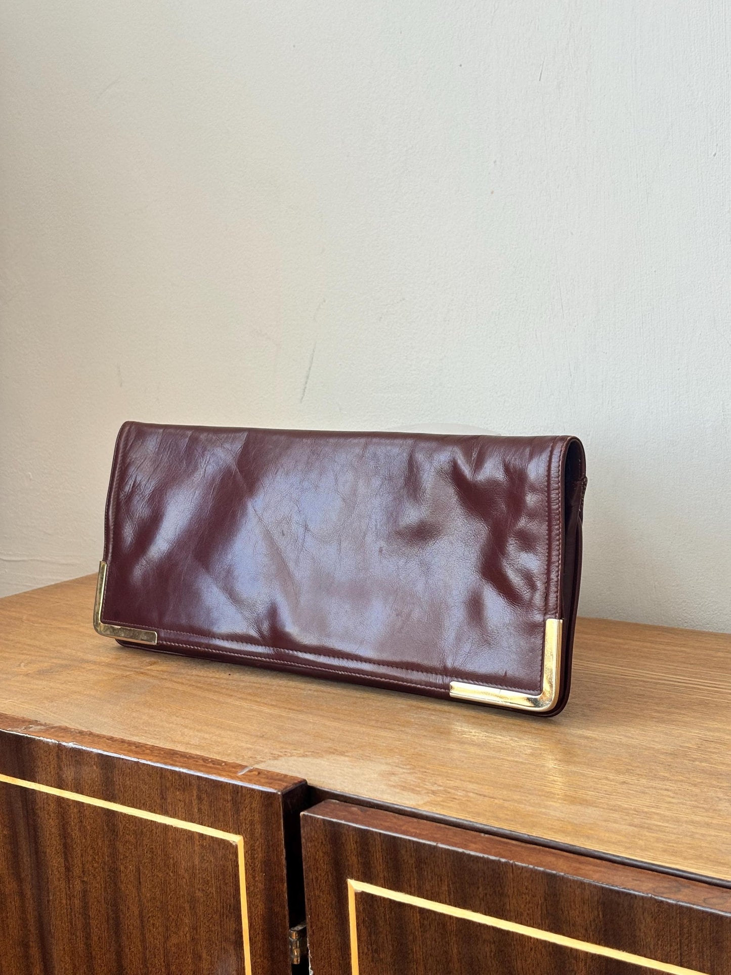 Vintage 80s Burgundy Soft Leather Clutch Bag