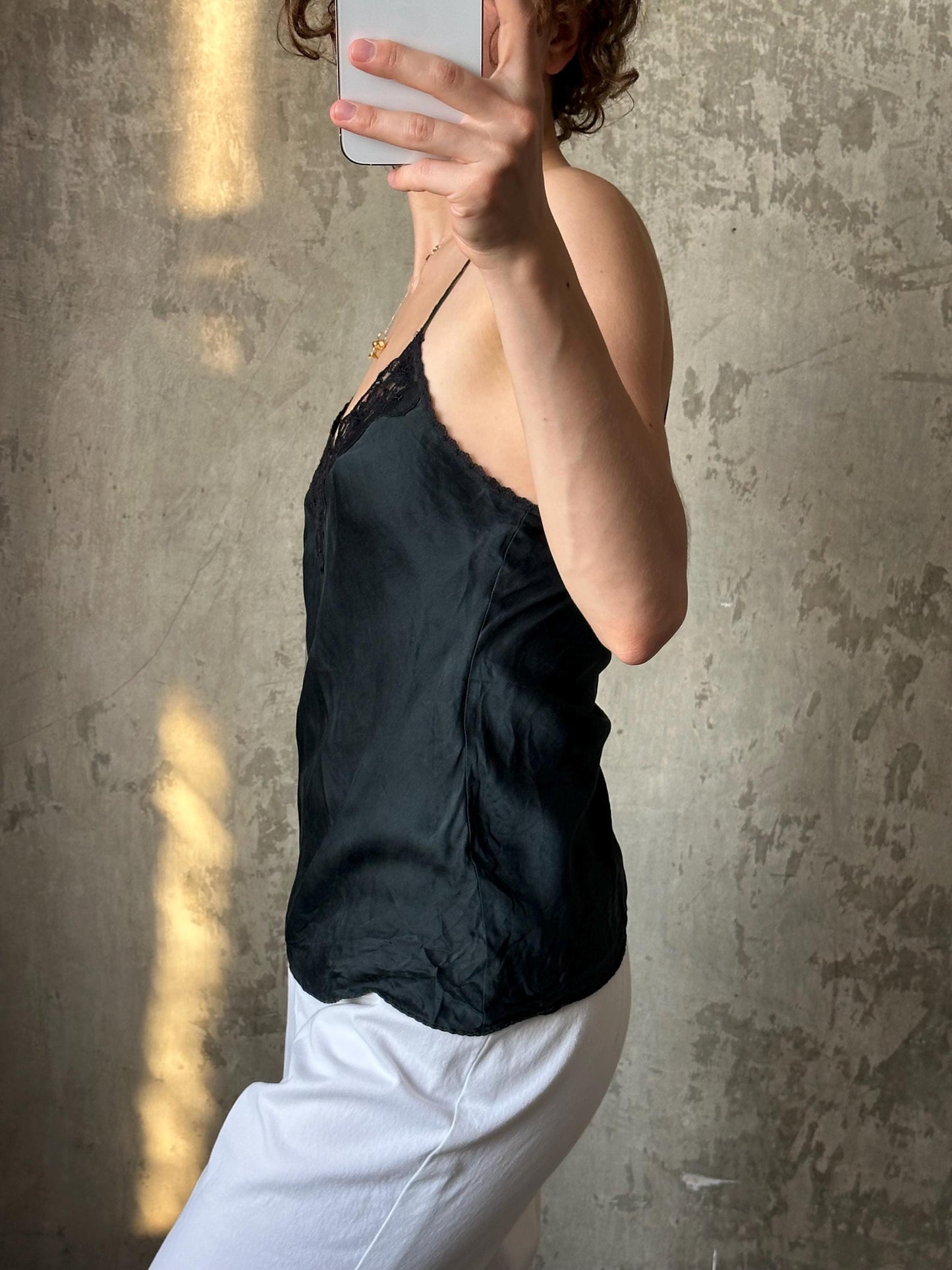Vintage pure silk nightie top in black