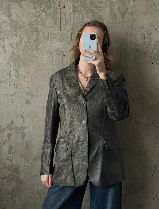 Vintage leather distressed faded jacket in black