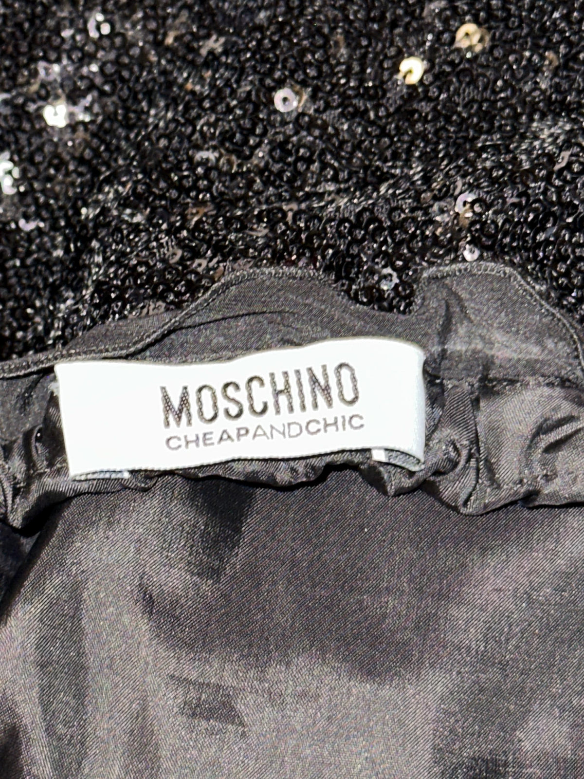 Vintage Moschino Cheap and Chic Black Sequin Open Back Party Dress I US 6