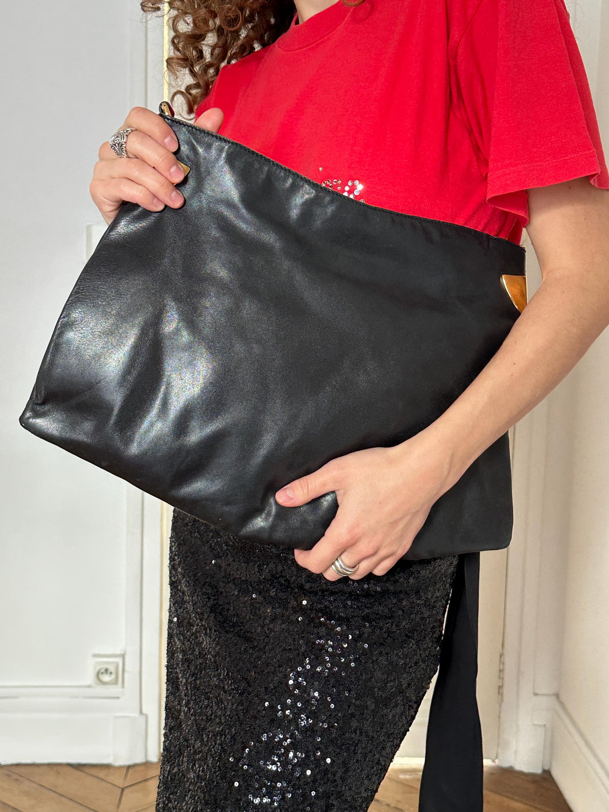 Vintage Gucci 1970 Black Leather Hobo Shoulder Bag