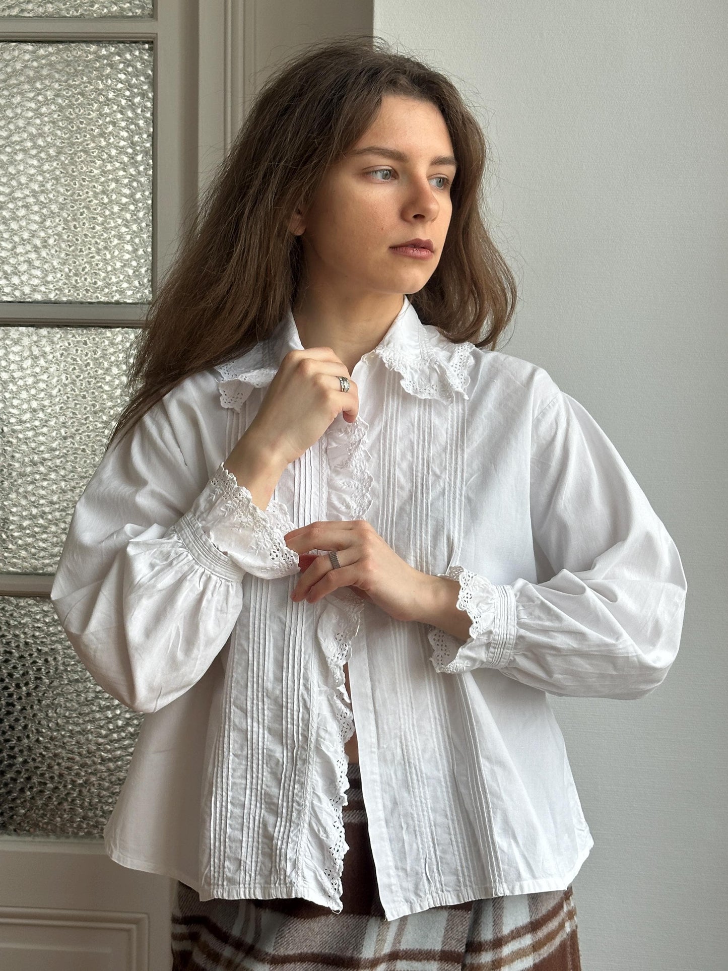 Antique French 1920s Cotton Blouse In White