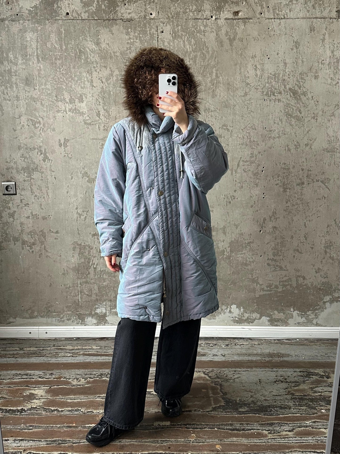 Vintage 90s grey hooded parka, 90s jacket coat
