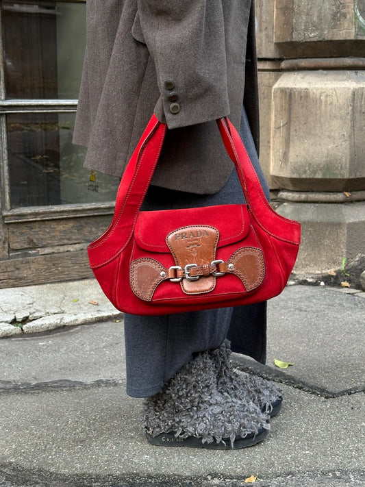 Vintage PRADA suede leather handbag in red