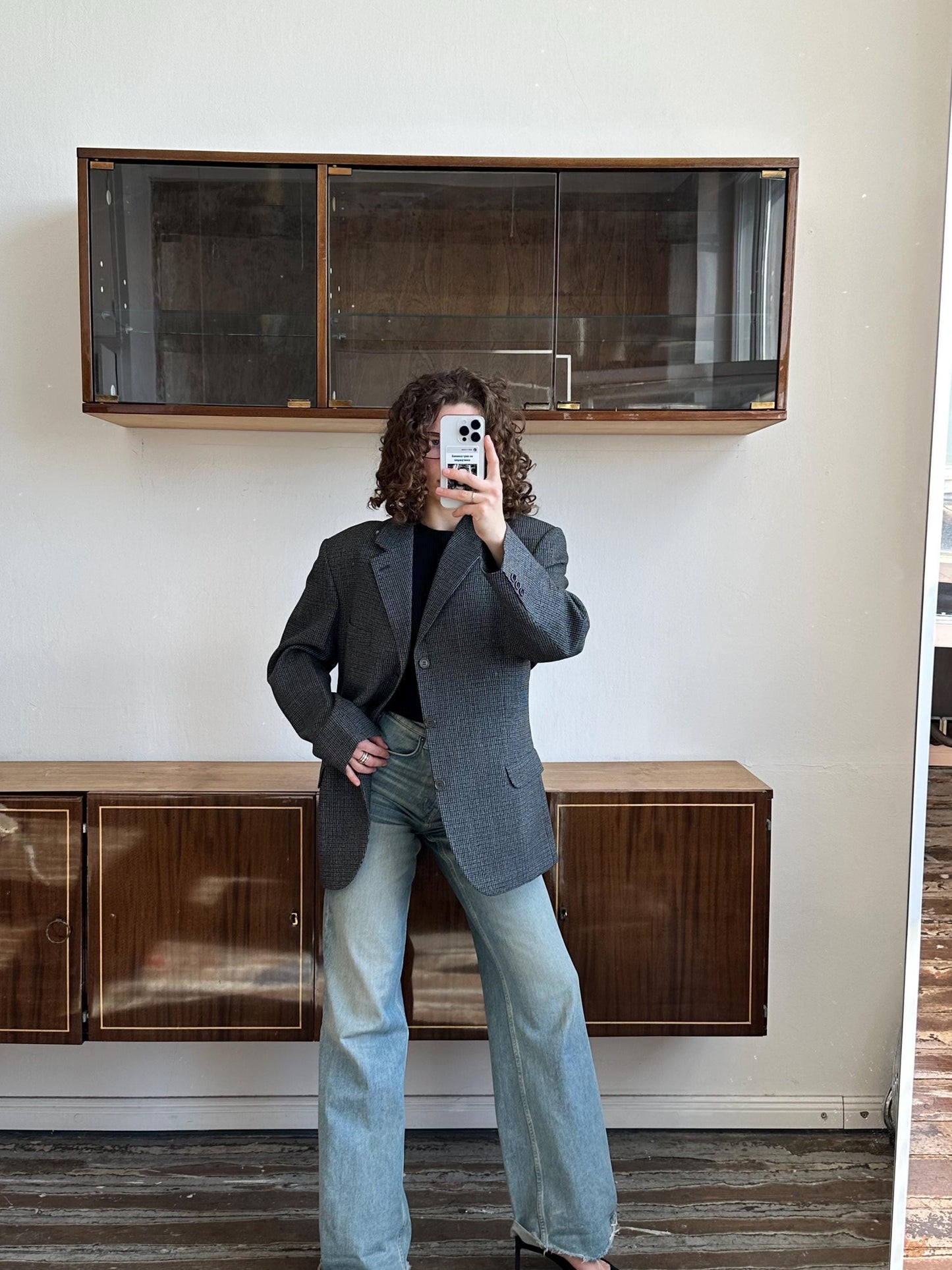 Vintage 90s grey checked blazer