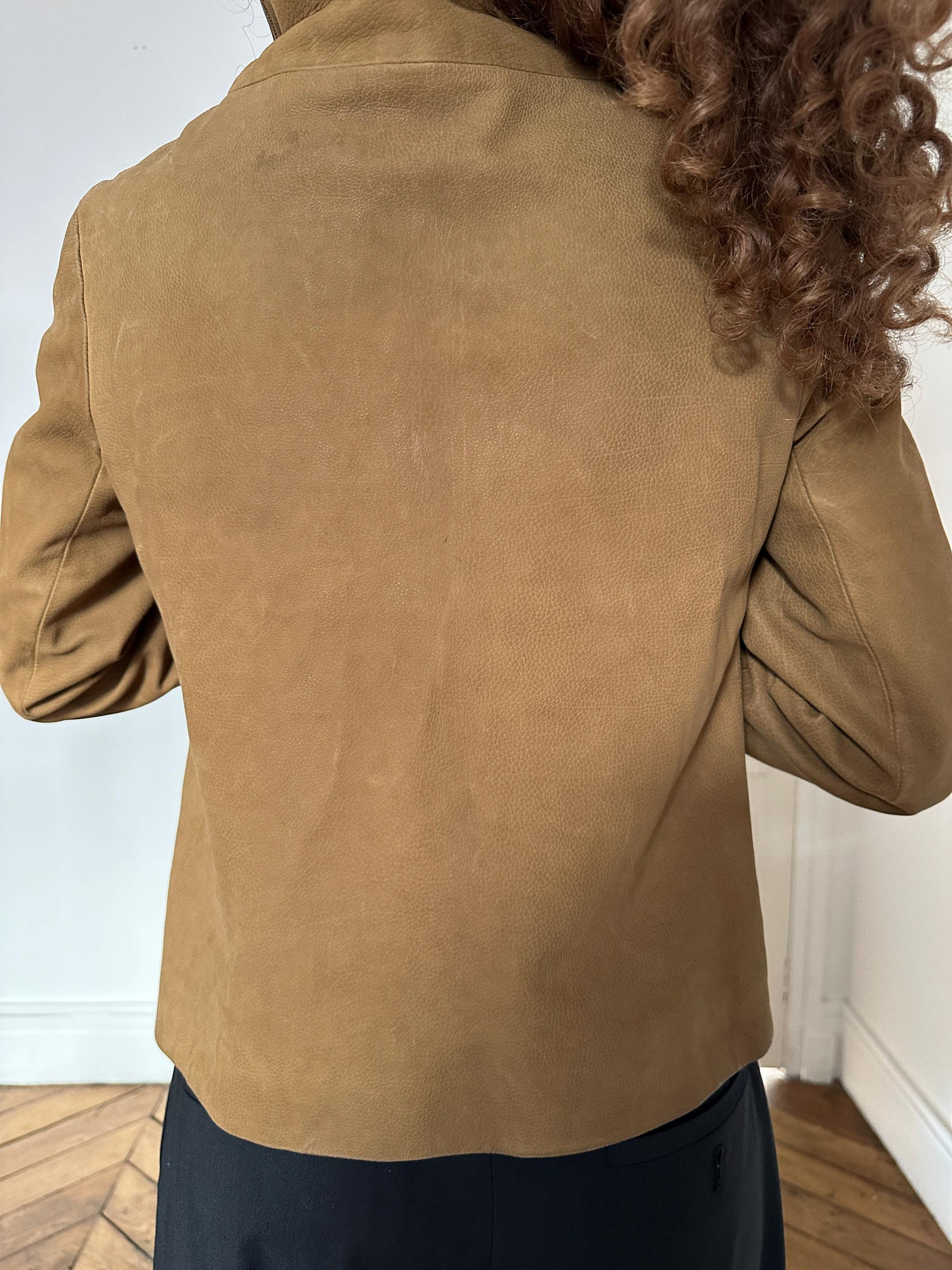 Vintage Marni Cropped Leather Jacket in Beige