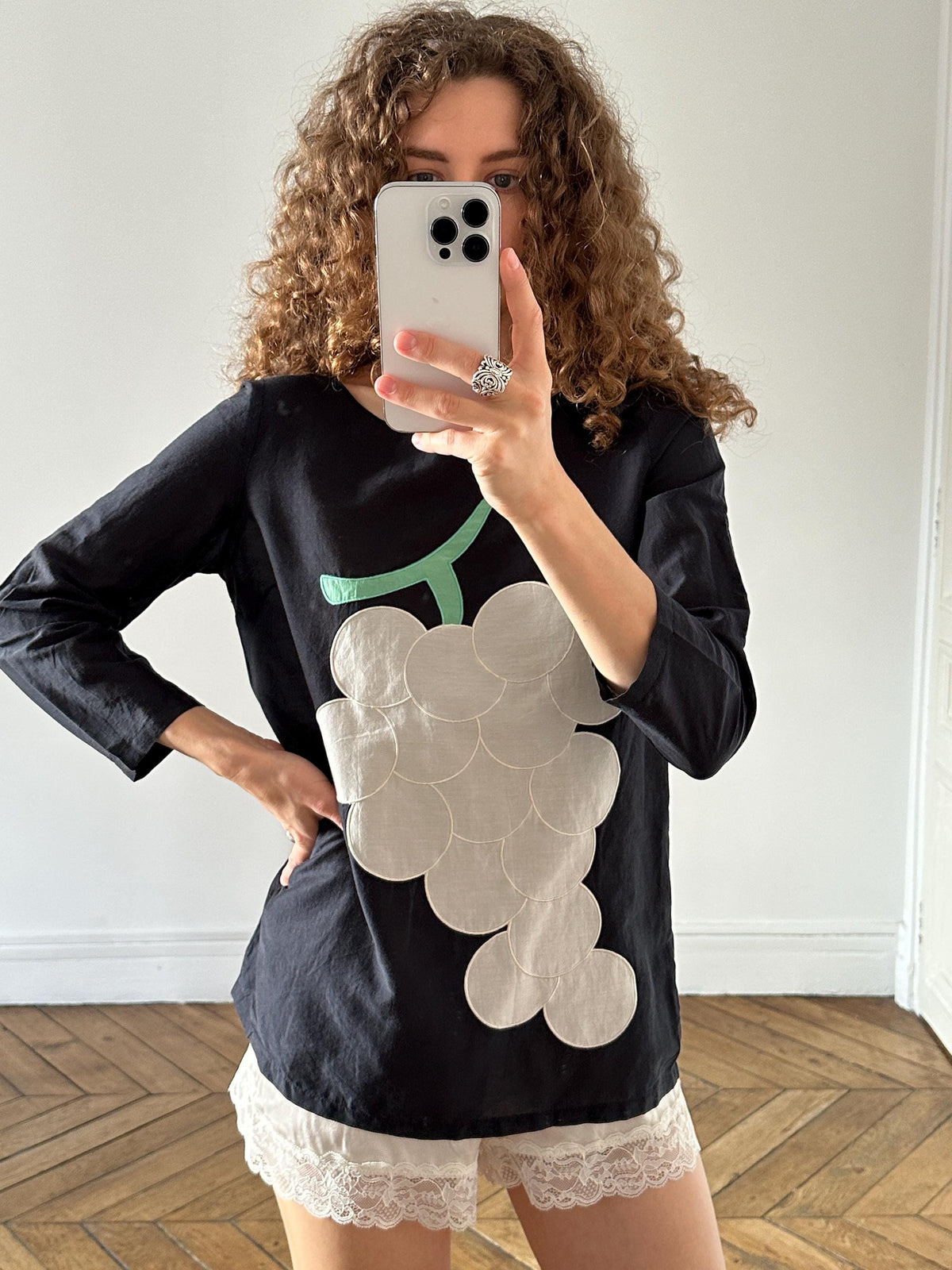 Vintage Moschino Cheap and Chic Black Grape Applique Top
