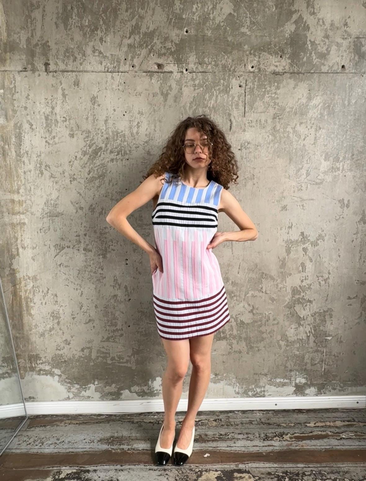 Vintage Cop Copine Abstract Print Summer Mini Dress in Pink