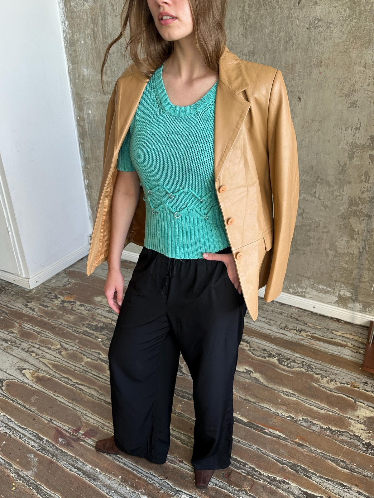 Vintage Turquoise Fitted Knit Top