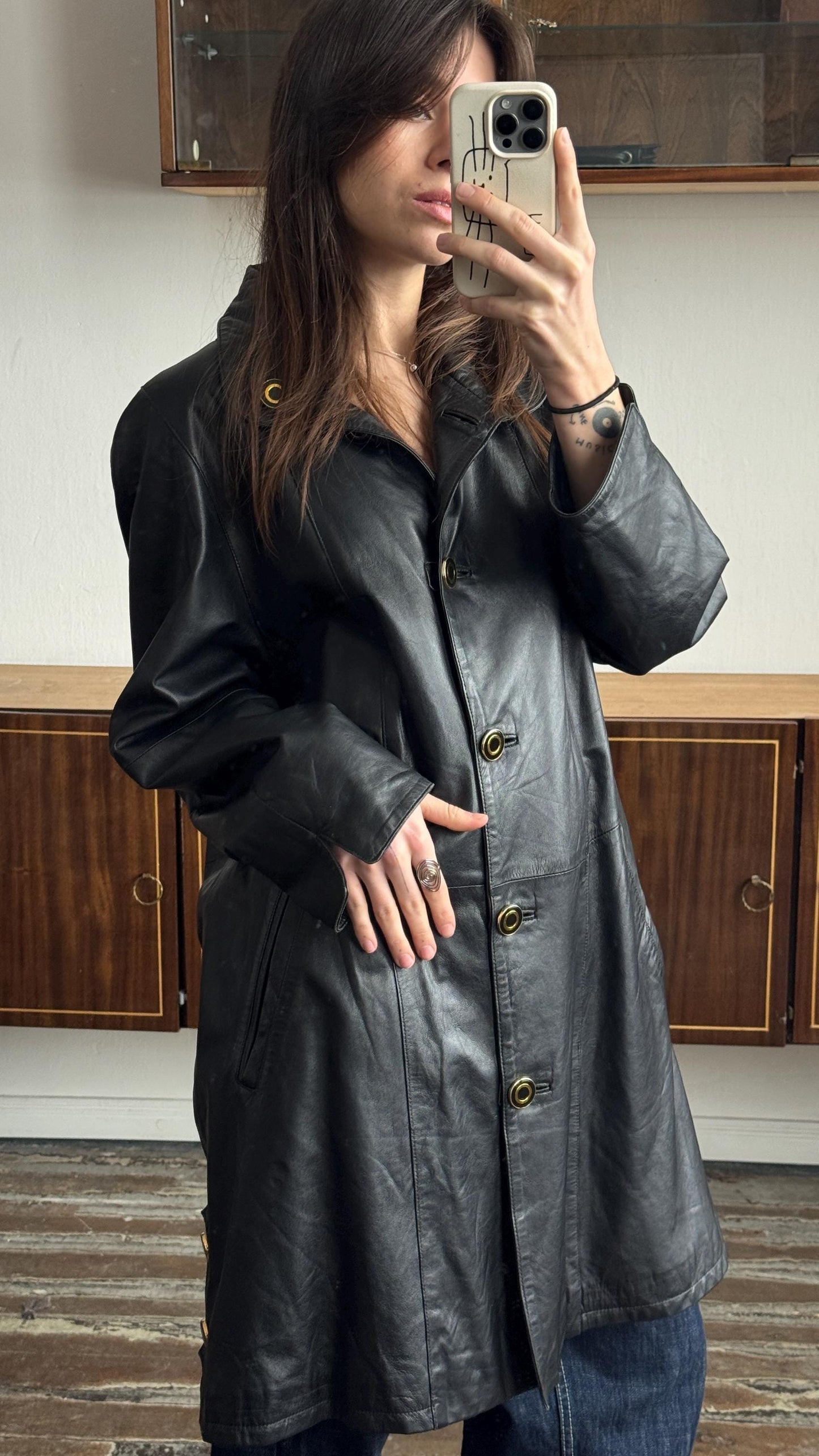 Vintage 90s Soft Leather Coat in Black