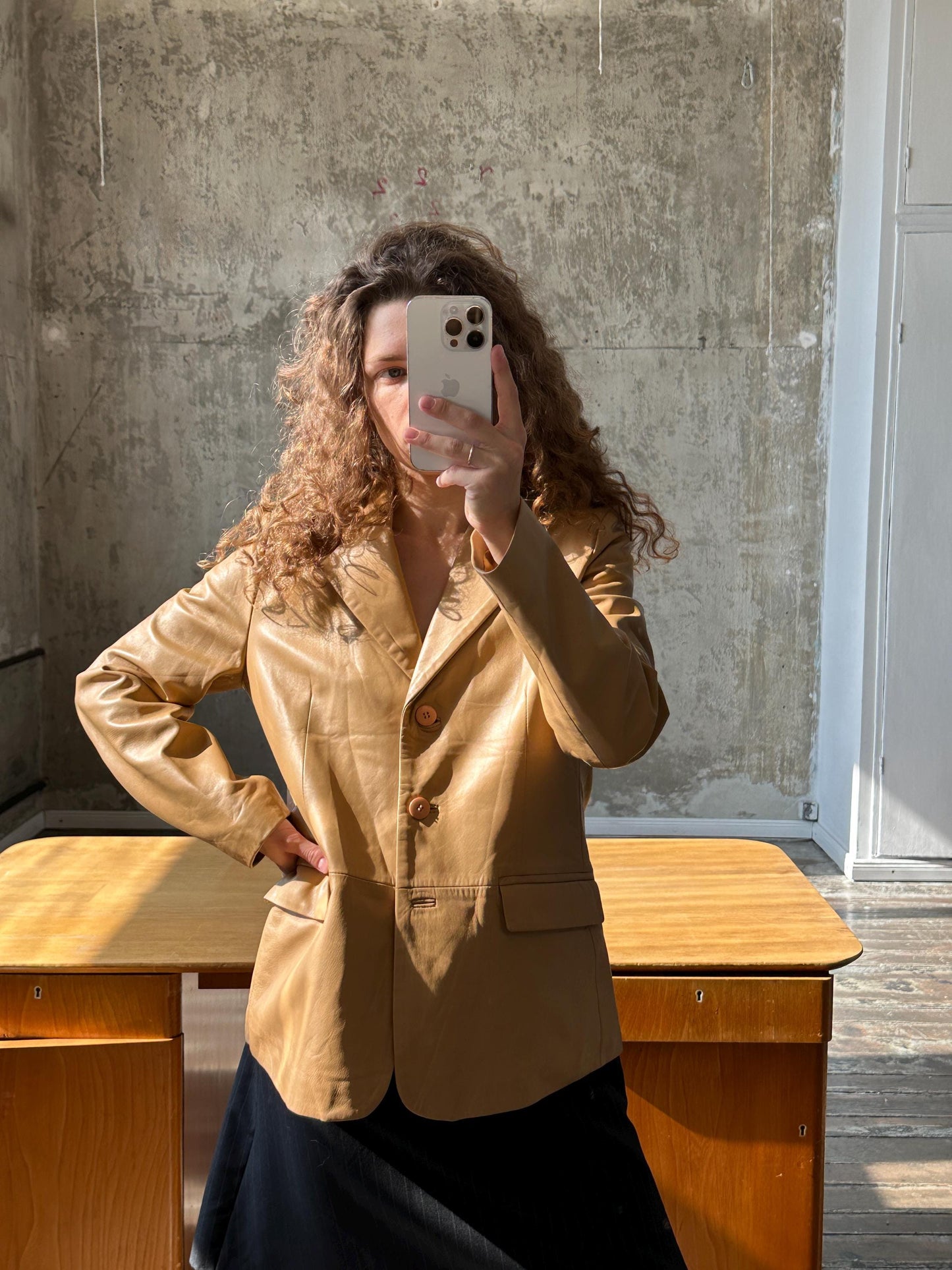 Vintage Caramel Leather Blazer | Lamb Leather Brown Jacket