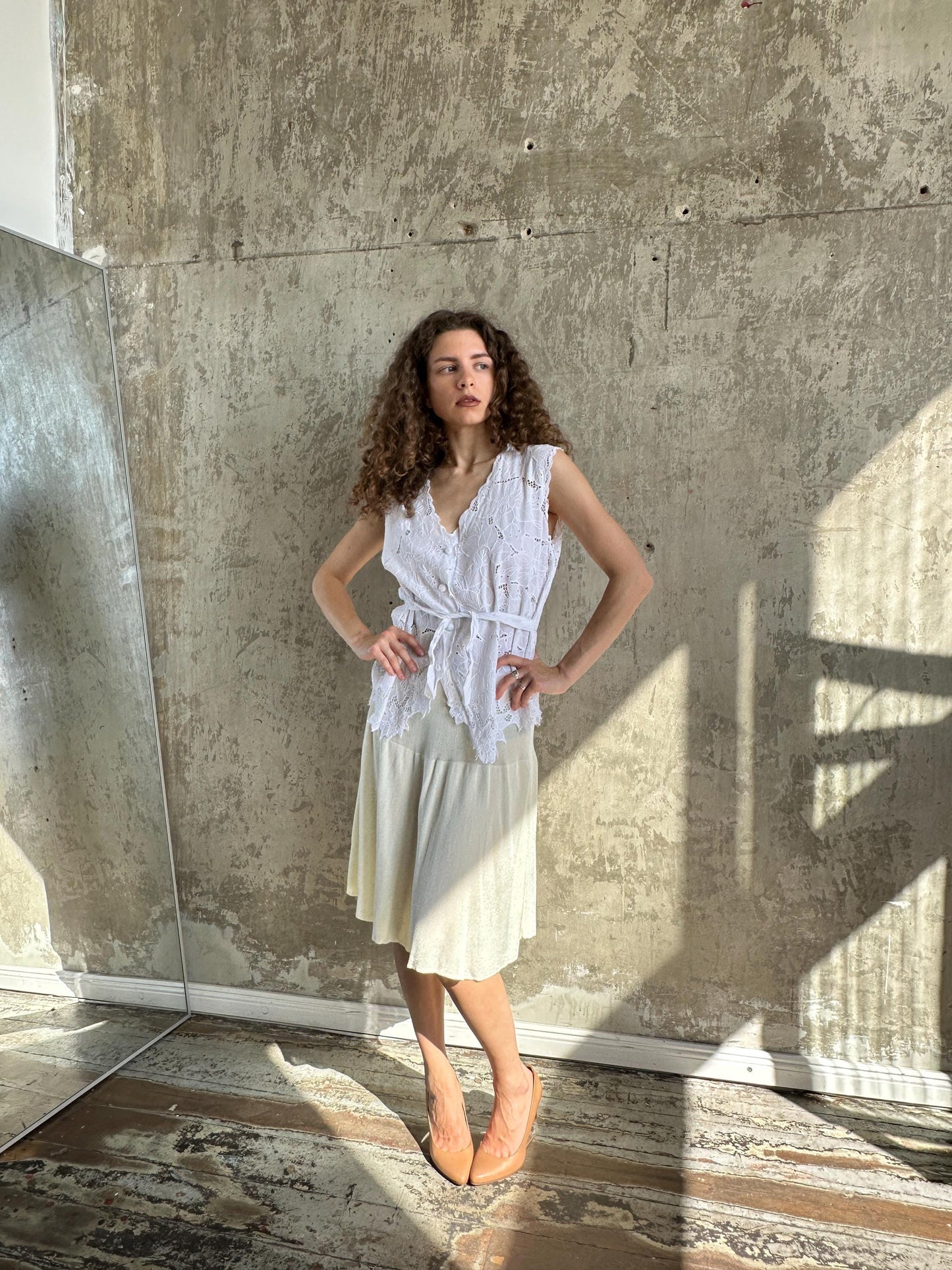 Vintage White Cotton Cutwork Floral Lace Top