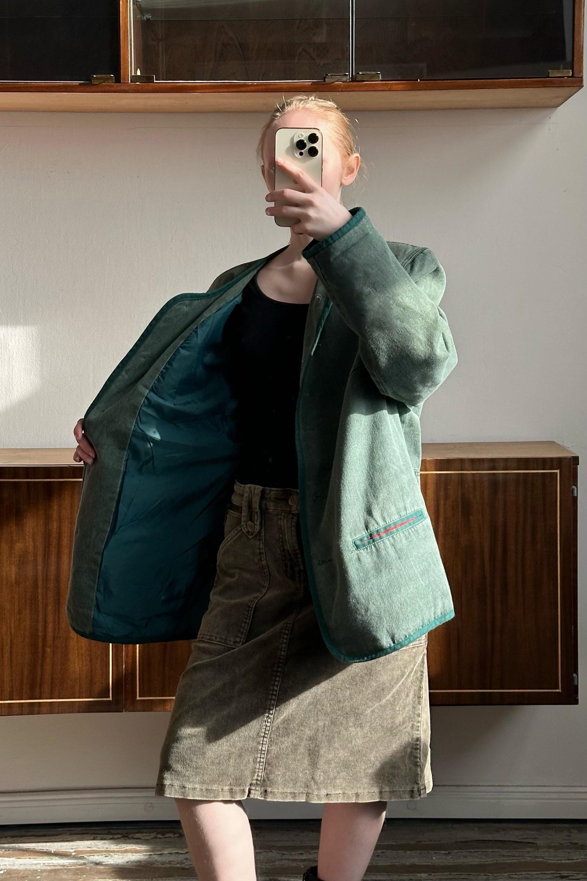 Vintage cotton oversized jacket with print in light green