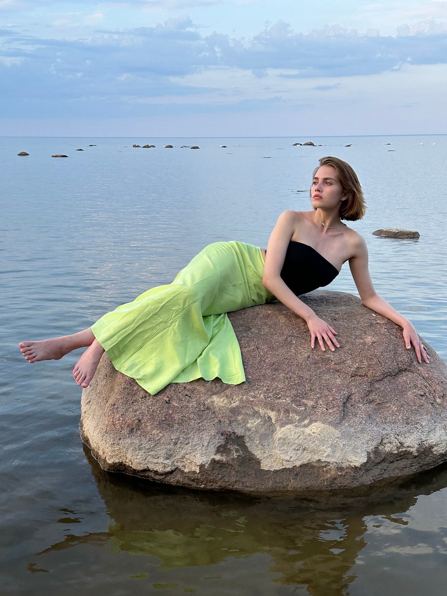 Vintage y2k shiny prom skirt, floor acid green mermaid skirt