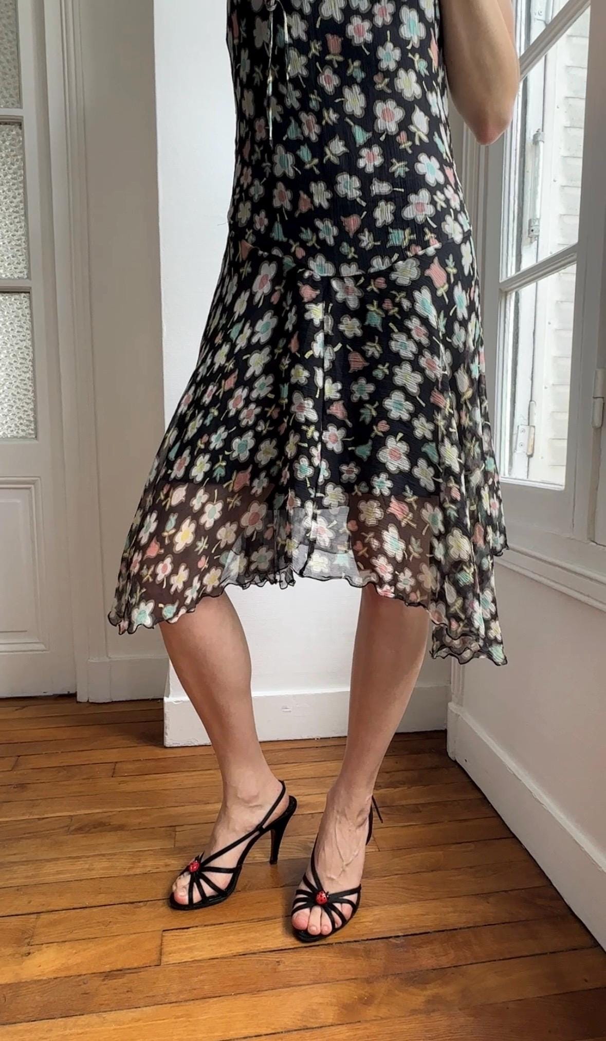 Moschino Cheap and Chic Black Floral Chiffon Midi Dress
