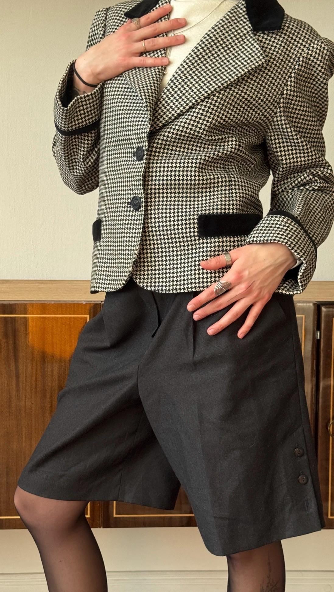 Vintage Versus Gianni Versace Houndstooth Blazer In Black & White