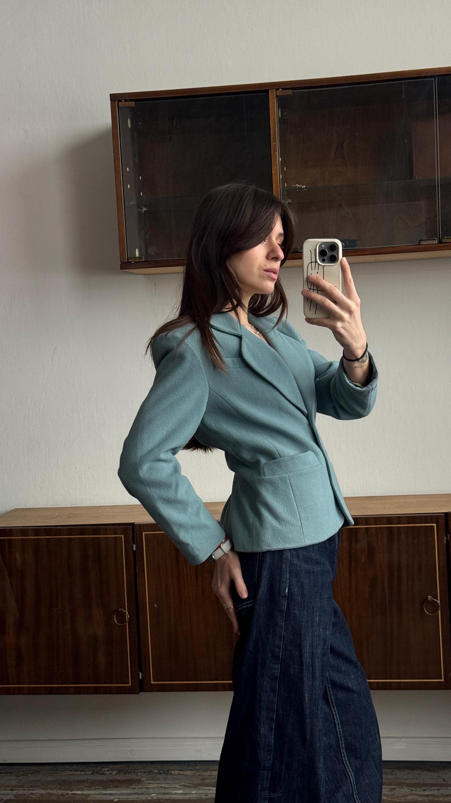 Vintage 90s Teal Fitted Wool Blazer