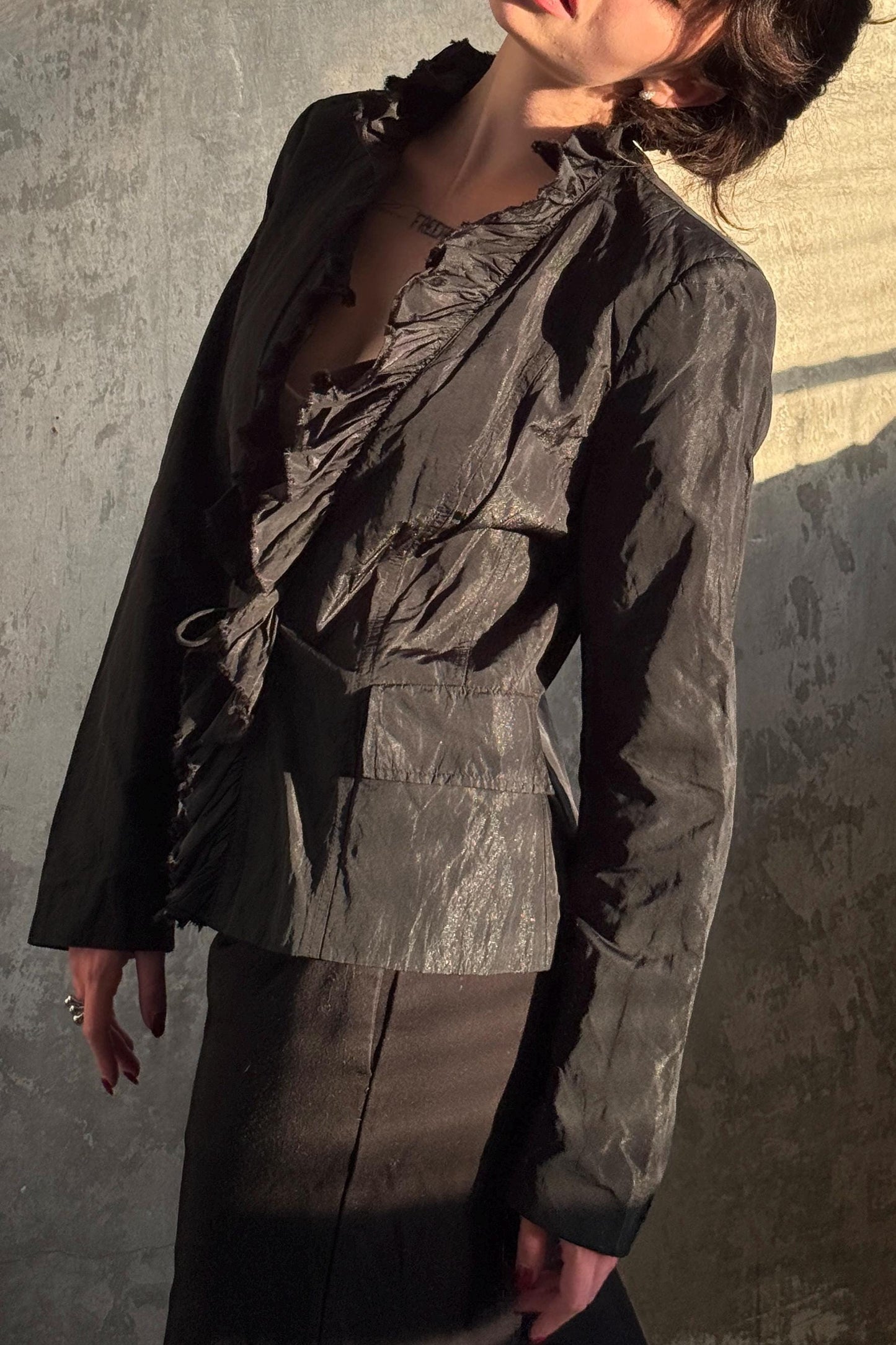 Vintage Ruffled Black Blouse