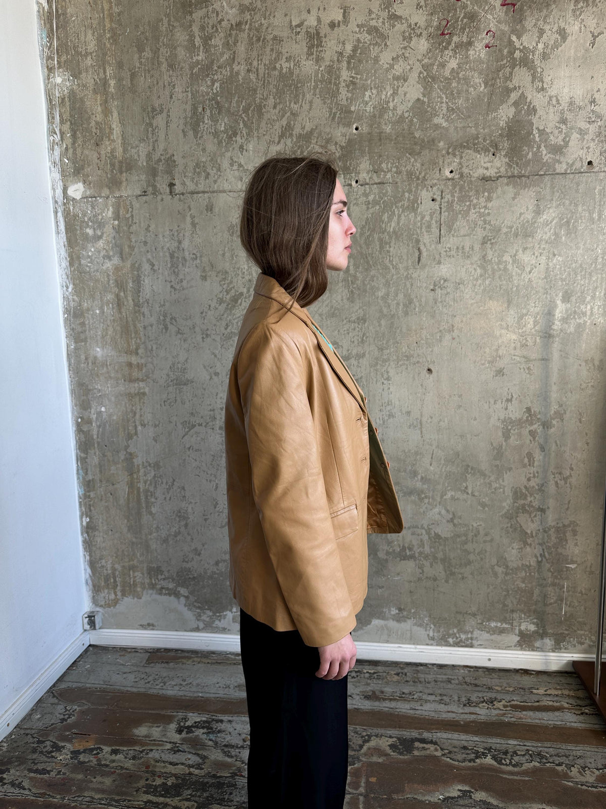 Vintage Caramel Leather Blazer | Lamb Leather Brown Jacket