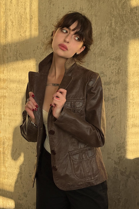 Vintage Leather Boxy Jacket In Brown In Cowboy Style