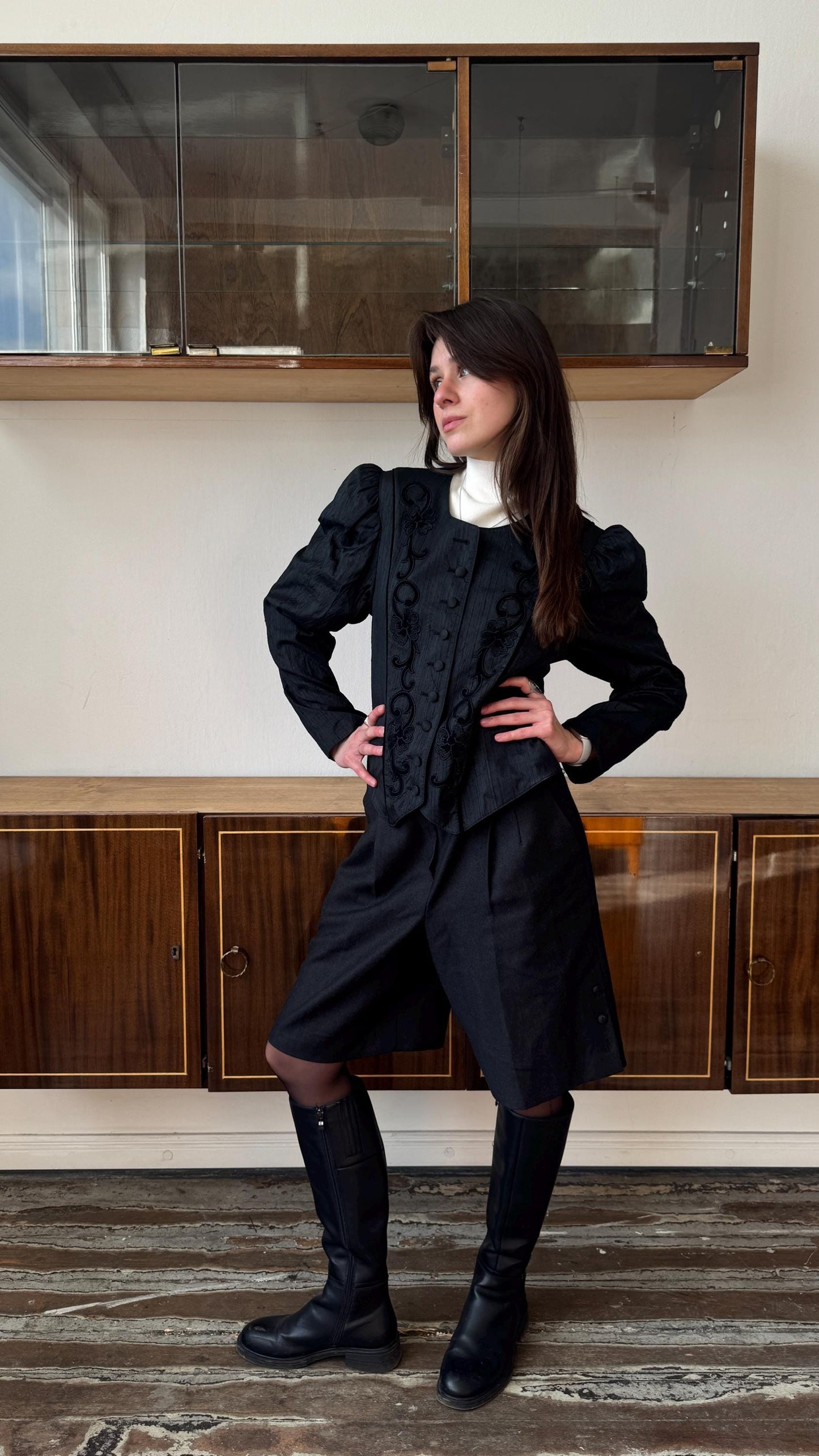 Vintage Victorian-Inspired Embroidered Blouse in Black