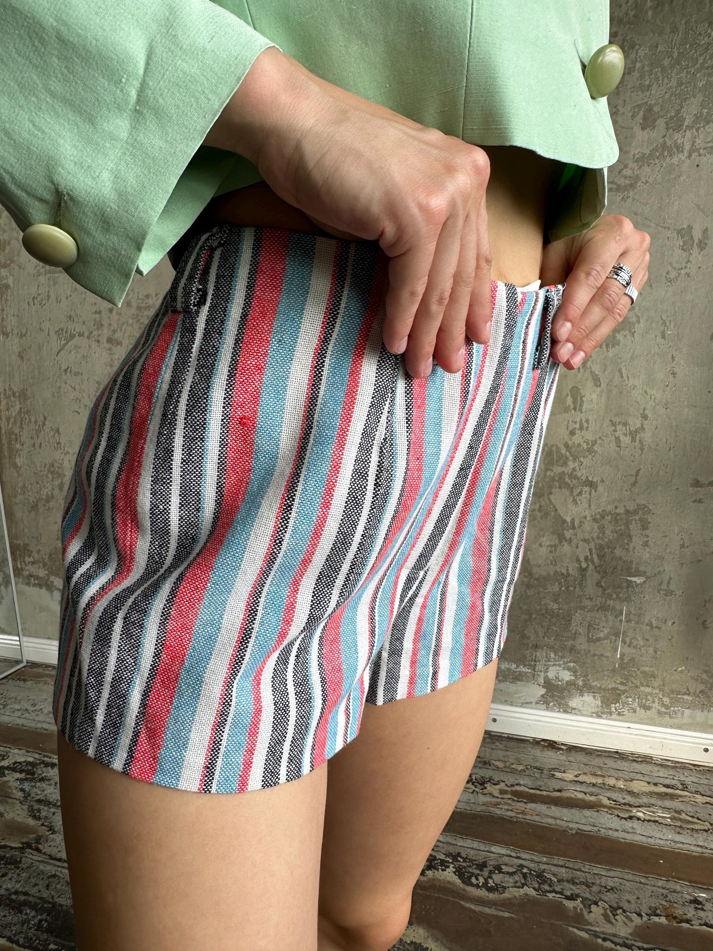 Vintage Striped High Waisted Shorts in Red White Blue