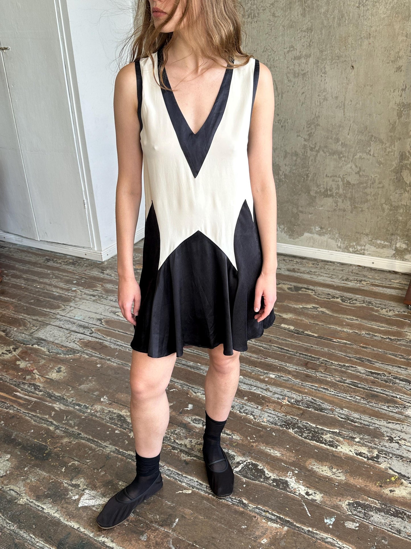 Vintage Marc by Marc Jacobs Silk Mini Dress | Black & Ivory Geometric Dress