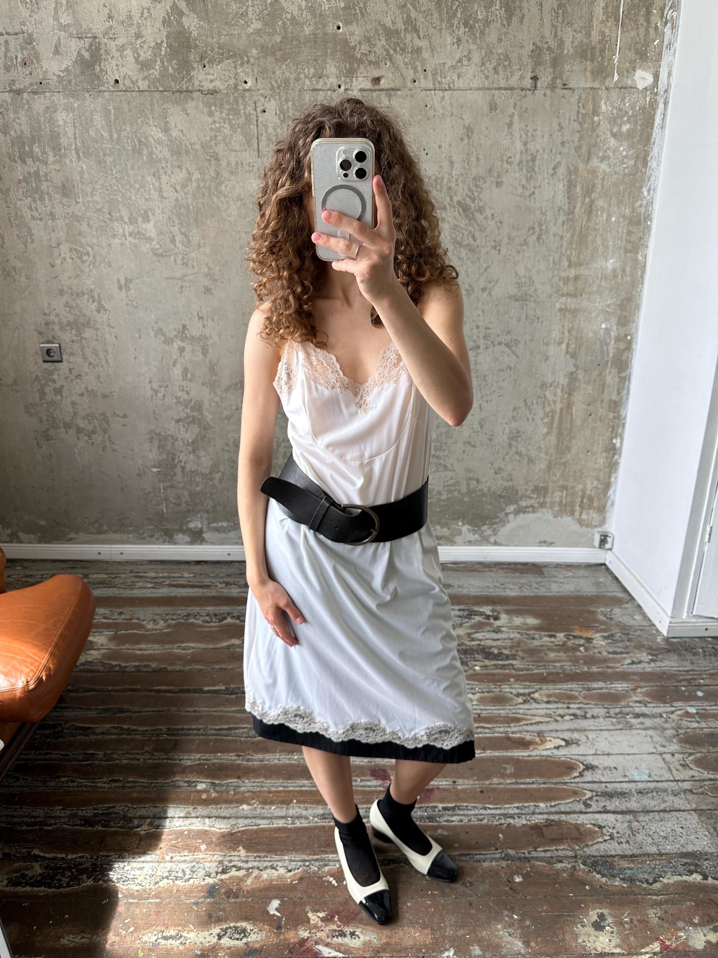 Vintage La Perla White Silk Slip Dress | Cream Lace Trim