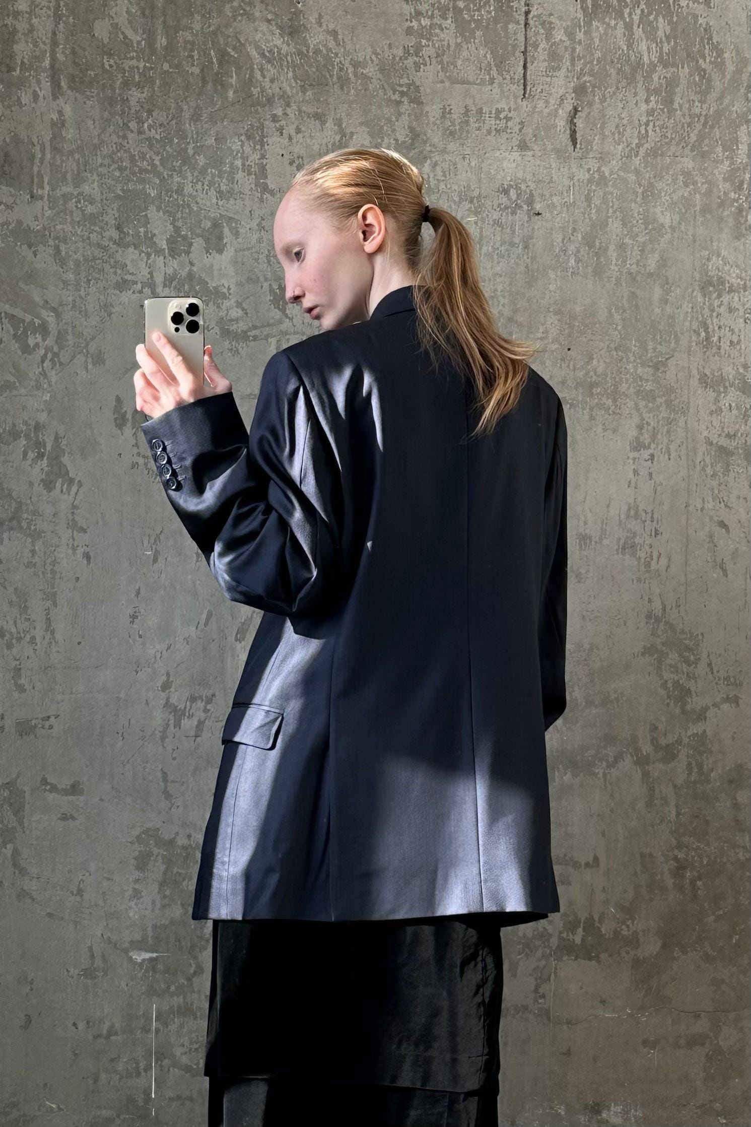 Vintage classic oversized viscose jacket blazer in dark blue