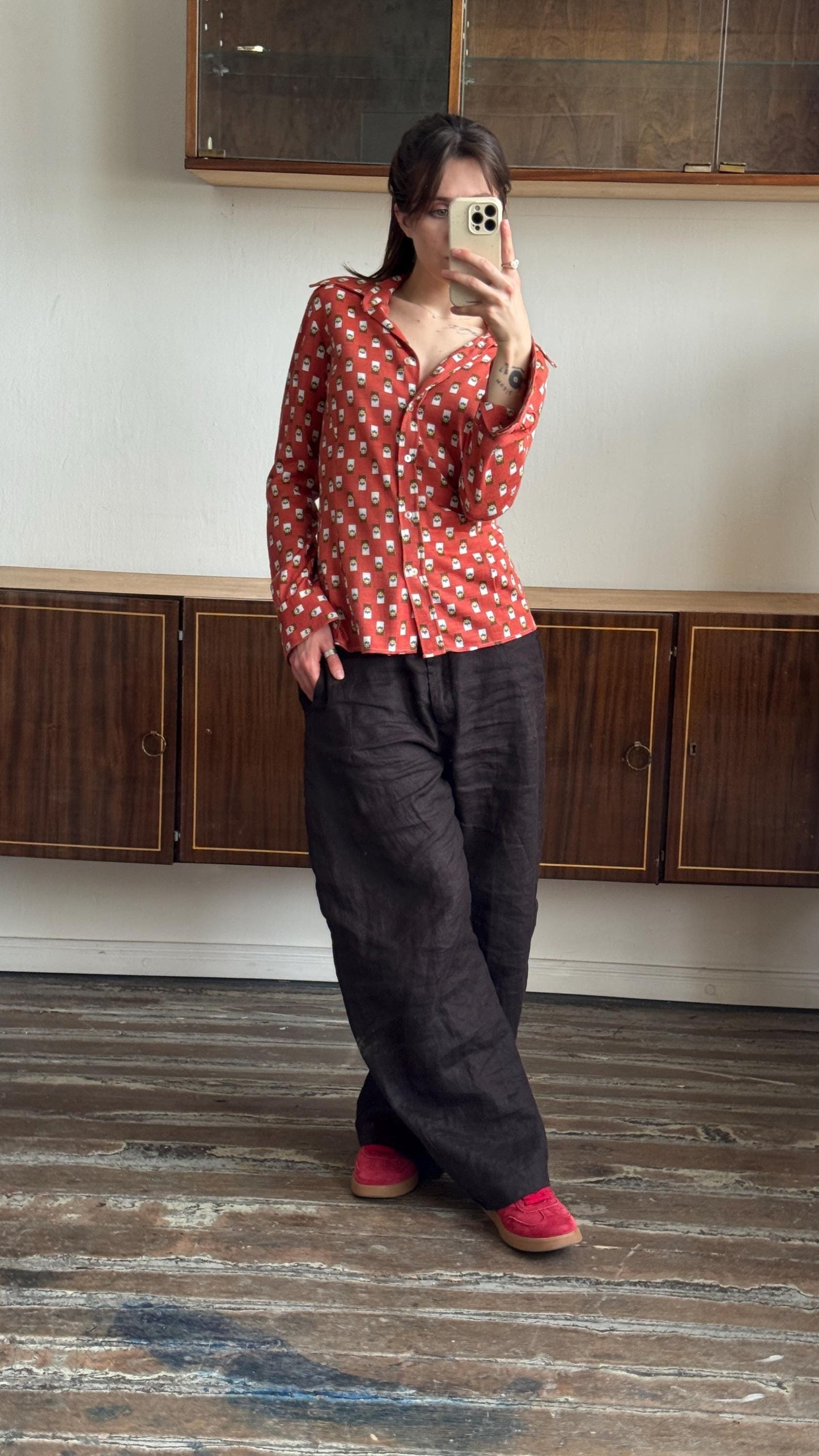 Vintage 90s patterned long sleeve blouse in red