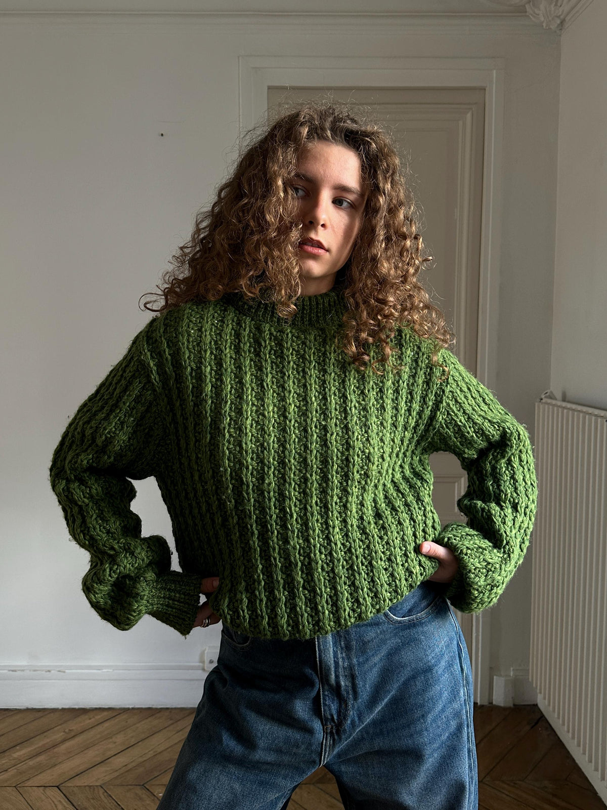 Vintage Coarse Knit Wool Sweater in Green