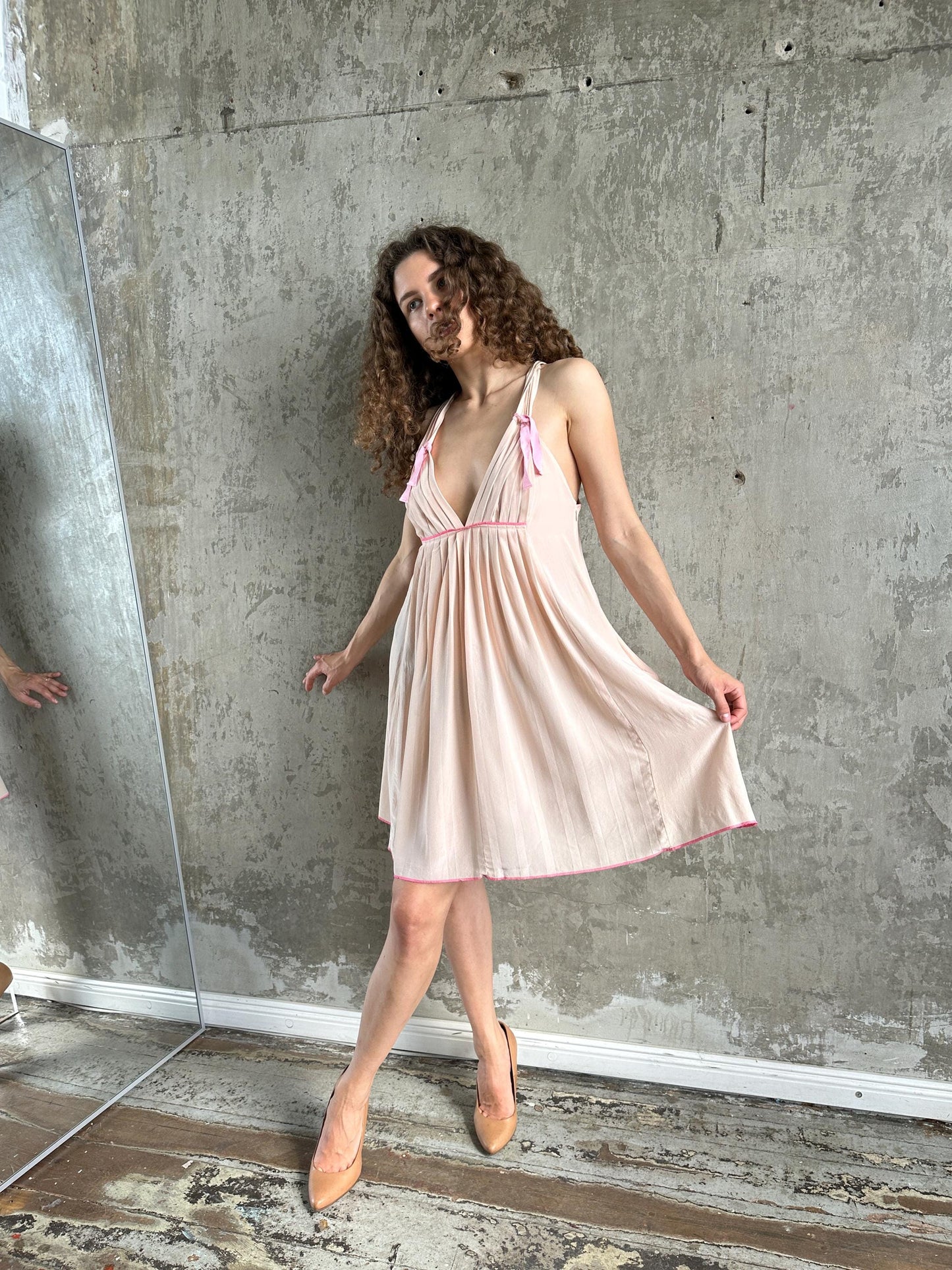 Vintage Sonia Rykiel Blush Pink Silk Mini Dress