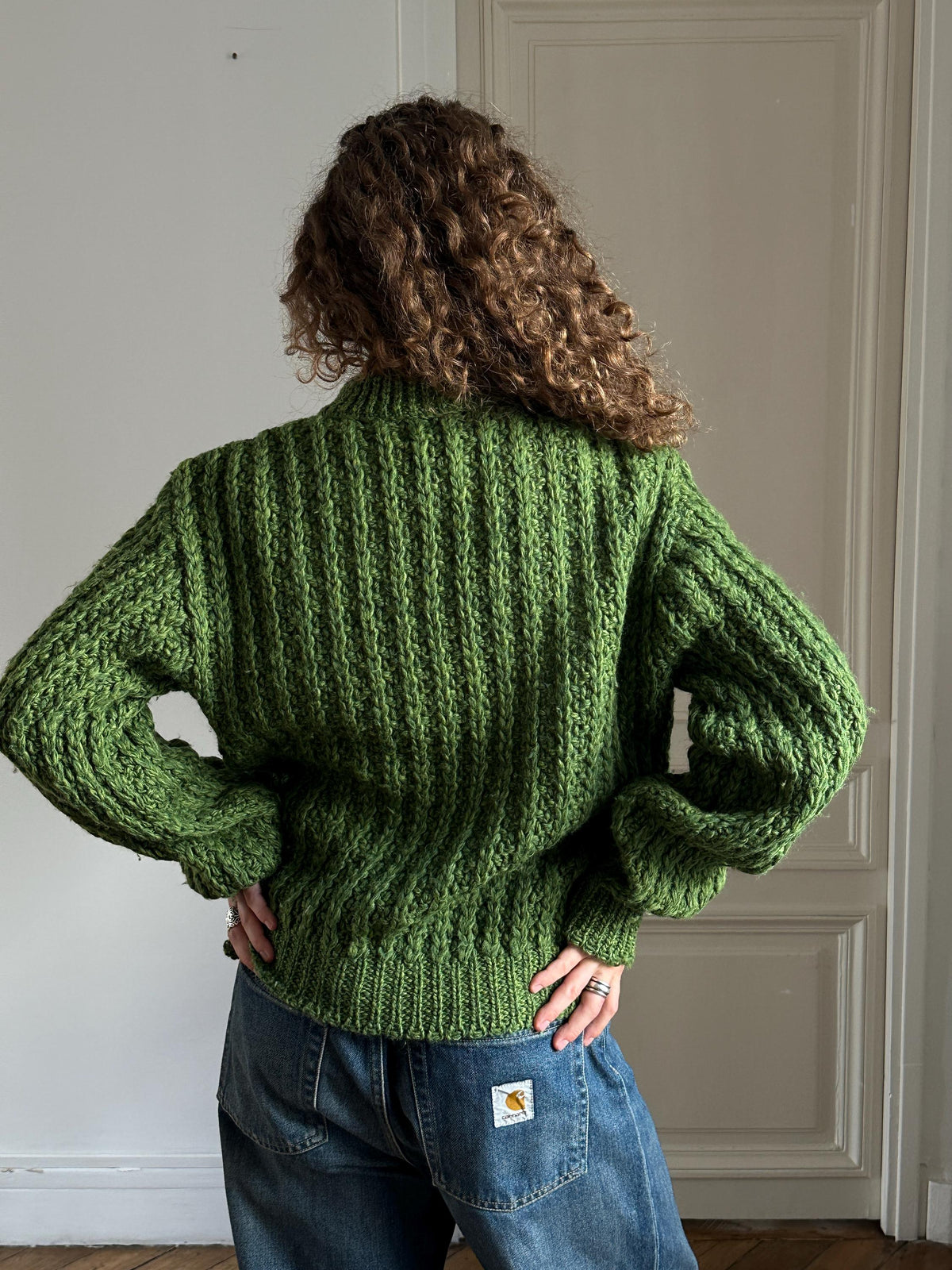 Vintage Coarse Knit Wool Sweater in Green
