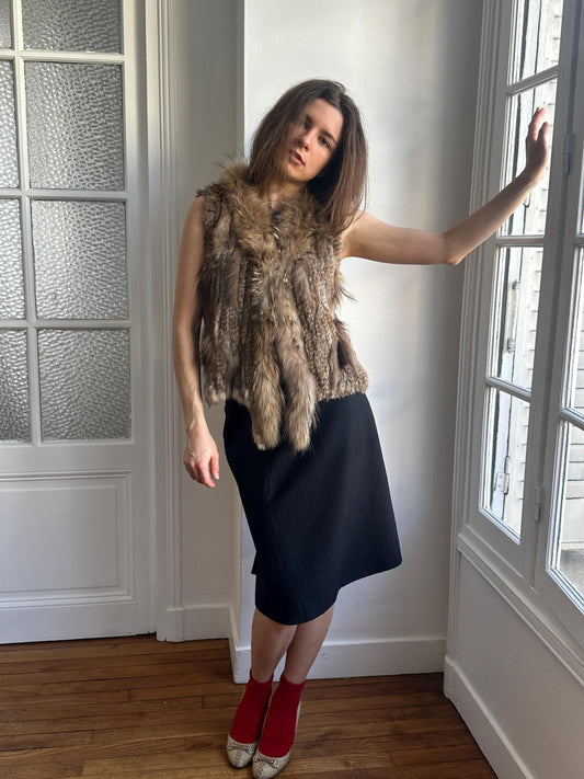 Vintage 90s Rabbit Fur Lightweight Vest in Brown