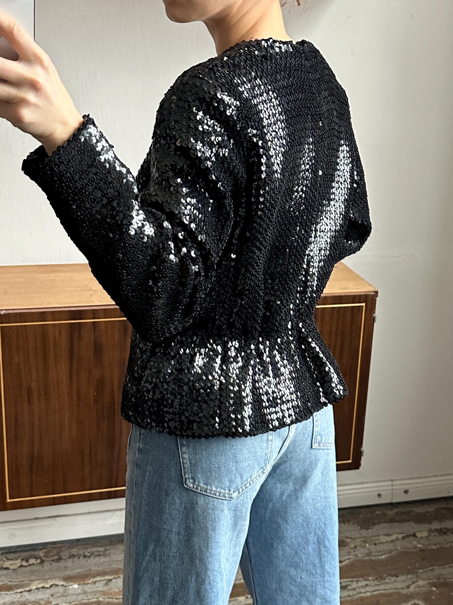 Vintage 90s Sparkle Sequin Party Evening Blazer In Black