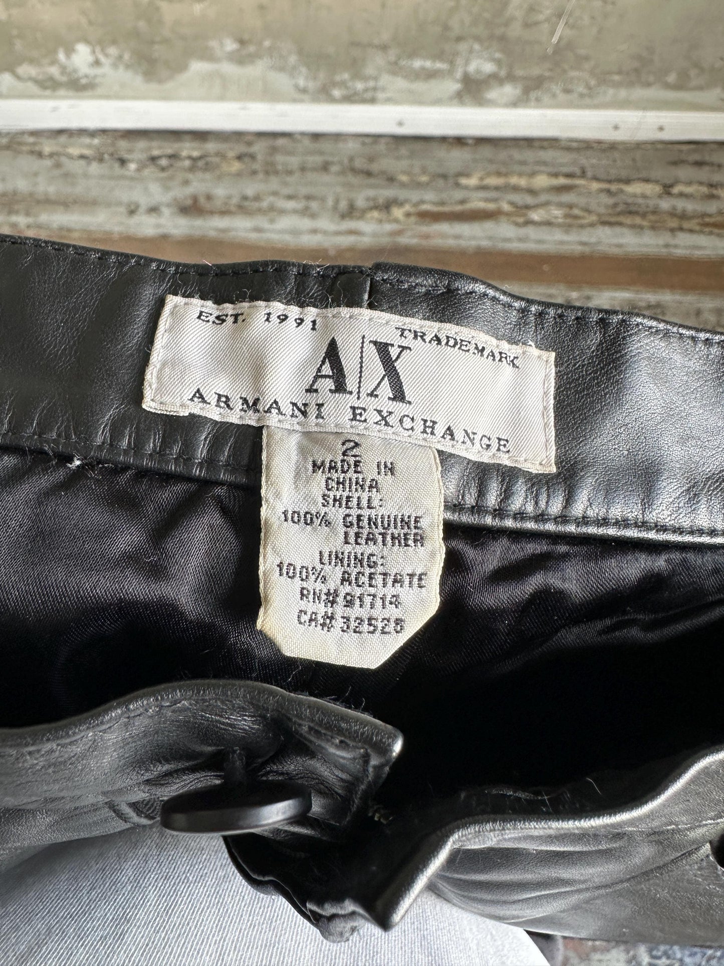 Vintage Armani Exchange Genuine Leather Skinny Trousers in Black