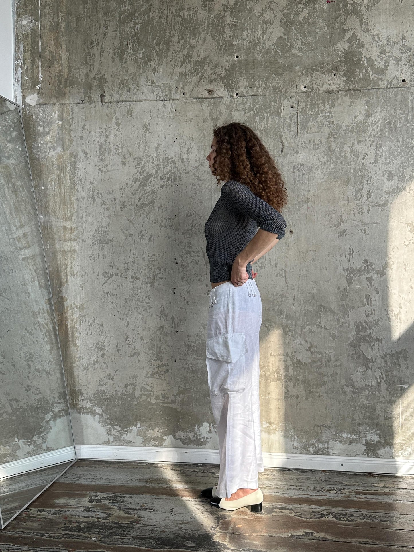 Vintage 90s White Linen Cargo Pants