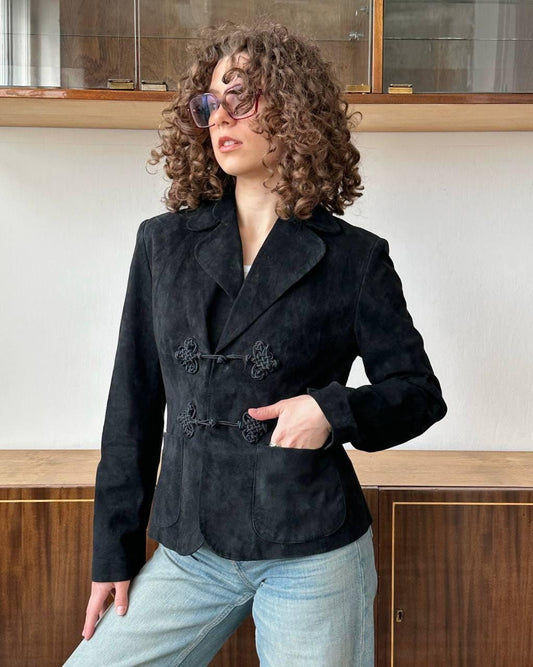 Vintage suede leather blazer in black