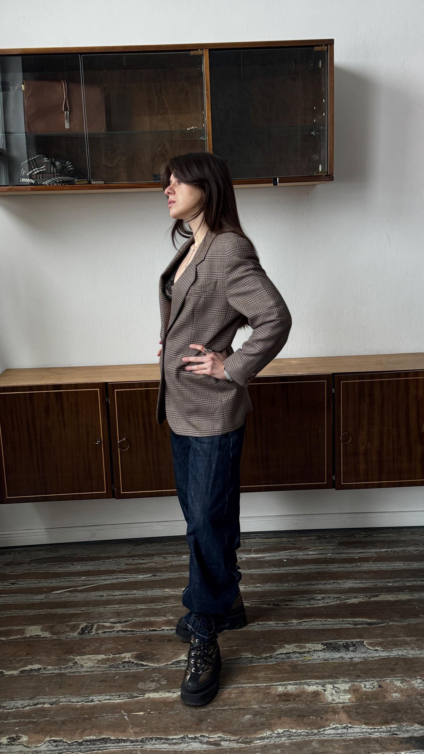 Vintage 90s Brown Checked Wool Blazer
