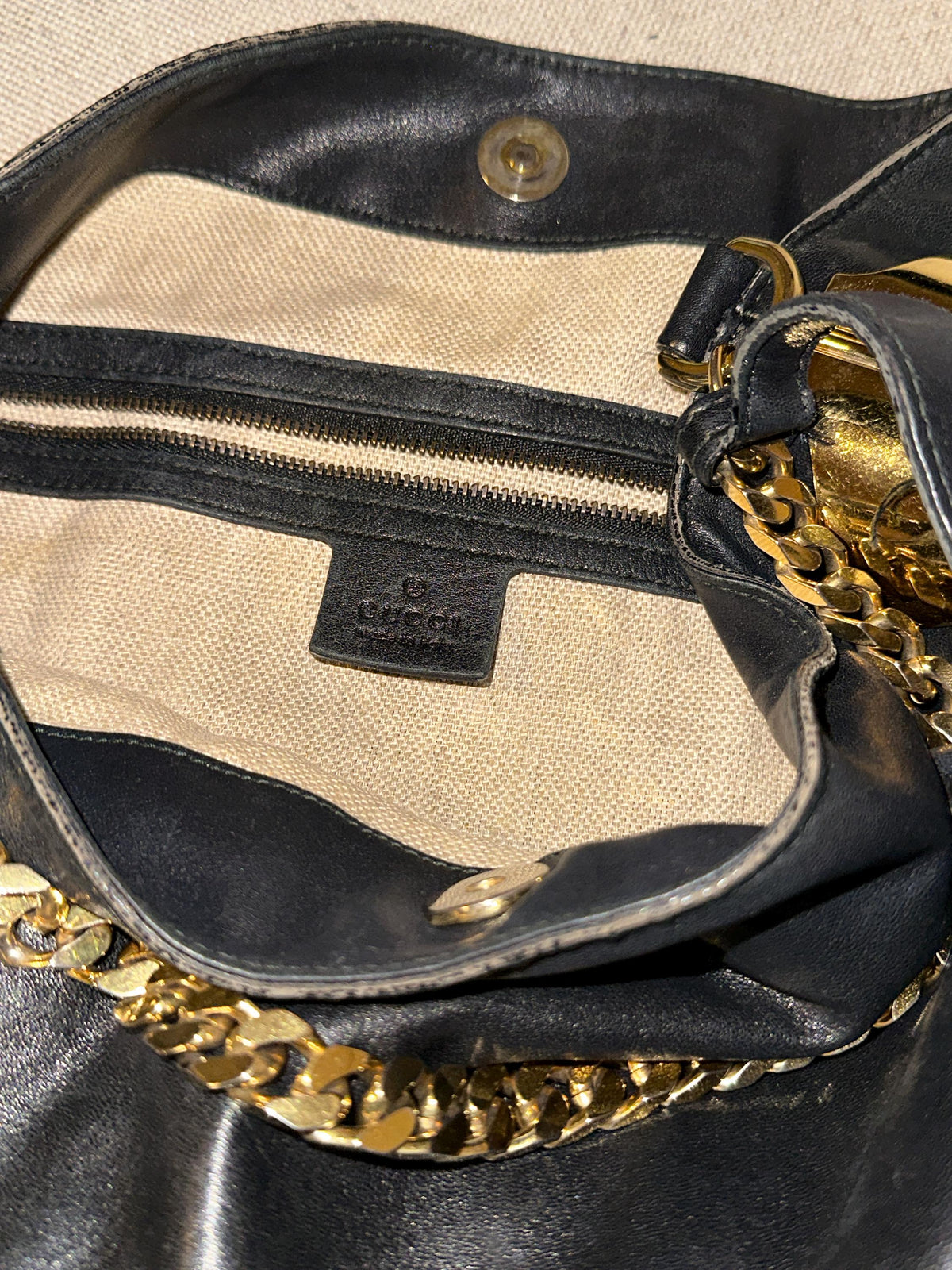 Vintage Gucci 1970 Black Leather Hobo Shoulder Bag